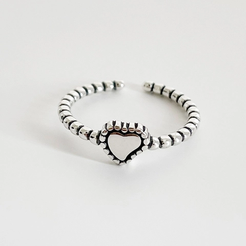Anello A Cuore In Argento Sterling 925 Regolabile Fascia A Perline Retrò Vintage Gioielli Di Moda Minimalisti Per Donne