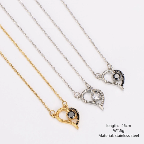 Collar Con Colgante De Corazón Y Zircón En Acero Inoxidable 304 Chapado En Oro De 18K Joyería Para Mujer