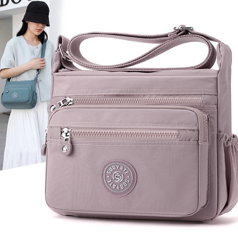 Women Crossbody Bag Waterproof Nylon Multi Pocket Lightweight Travel Shoulder Bag Casual Daily Messenger Handbag