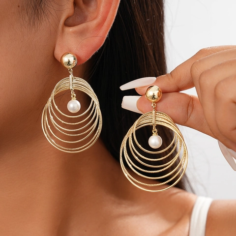 Geometrische Gelaagde Creolen Mit Künstliche Perlenimitat Und 925er Sterling Silber Ohrstecker Kupfer Schmuck Für Damen