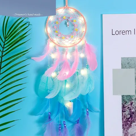 Handmade Balloon Dream Catcher With Gradient Feathers Beads Warm Light Glow Romantic Bohemian Wall Hanging Ornament