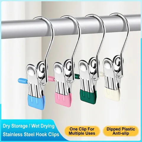 Clip Con Gancio In Acciaio Inossidabile Rivestimento In Plastica Antiscivolo Mollette Multifunzionali Armadio Cucina Stoccaggio