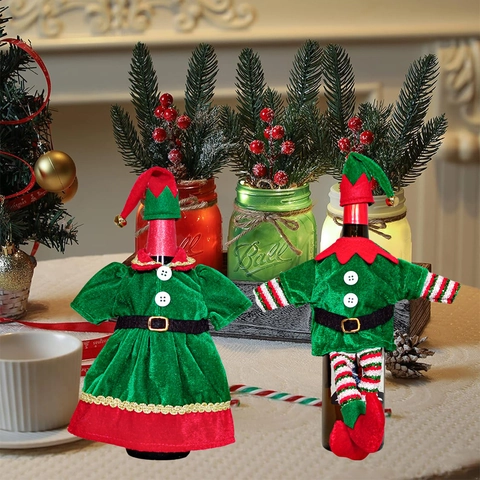Copribottiglia Di Vino Natale Velluto Tessuto Non Tessuto Design Costume Elfo Decorazione Tavola Festiva Ornamento Vacanze