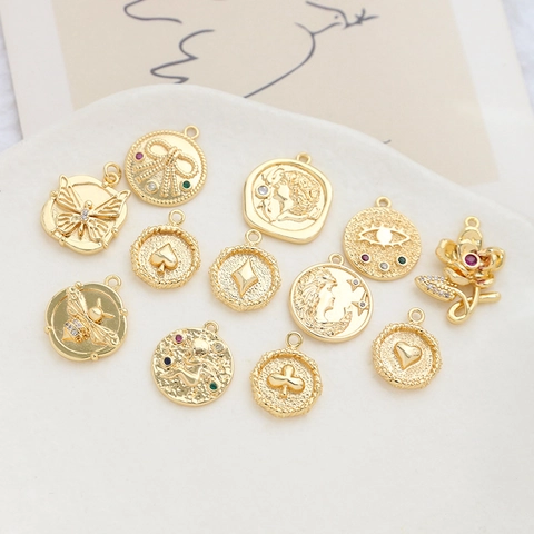 Vintage Gold Plated Copper Charms Zircon Inlaid DIY Jewelry Making Pendants For Necklaces Bracelets Retro Style