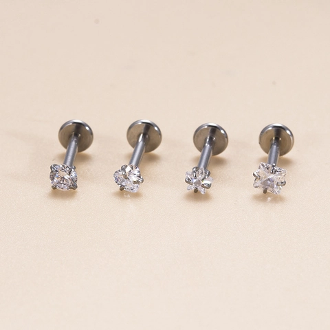 Lipringen Studs Roestvrij Staal Kraakbeen Oorbellen Interne Draad Heldere Zirkoon Hart Ster Vierkant Rond Vormen