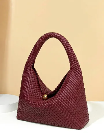 Sac À Épaule Hobo En Cuir PU Tressé Et Pochette Avec Boucle À Boule Dorée Sac À Main Demi Lune Grande Capacité Femmes