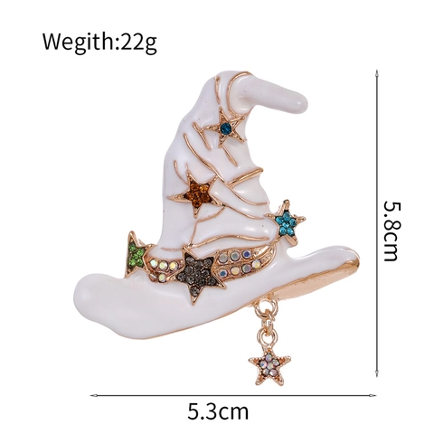 Vintage Halloween Wizard Hat Brooch Zinc Alloy Enamel Rhinestone Star Pin Witch Hat Pendant For Men Women Party Jewelry Gift