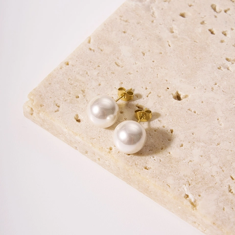 Minimalist Artificial Pearl And Metal Ball Stud Earrings Stainless Steel 18K Gold Plated Hypoallergenic Jewelry For Women
