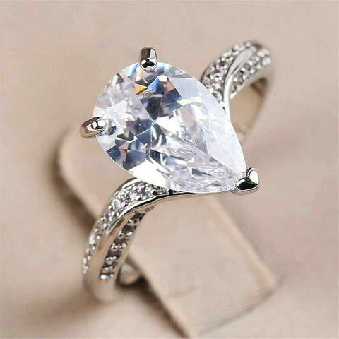 Bague Élégante En Zircone Taille Poire Cuivre Avec Pierre Goutte D'eau Brillante Bijoux Mariage Fiançailles Femmes