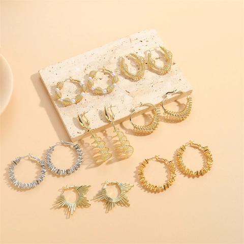 Copper Geometric Spiral Heart Hoop Earrings With Artificial Pearl Gold Silver Plated Individual Fashion Ear Clip Jewelry