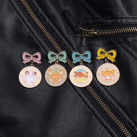 Broches De Esmalte De Animales Lindos Con Lazos De Colores Pines De Aleación De Zinc Insignia Kawaii Para Decoración De Ropa Mochila