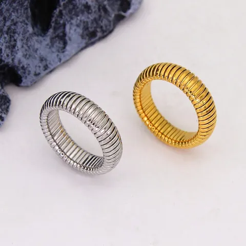 Retro Tubogas Elastic Stainless Steel Ring Spiral Texture Flexible Finger Jewelry For Women