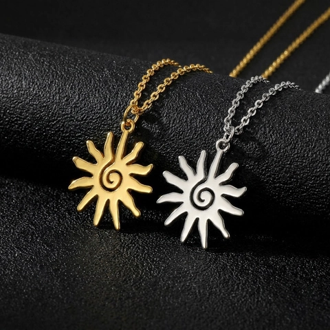 Mode Sonne Anhänger Halskette Für Damen Retro Spiral Sonnenstrahl Schlüsselbein Kette Schmuck Boho Gold Silber Kupfer Kette