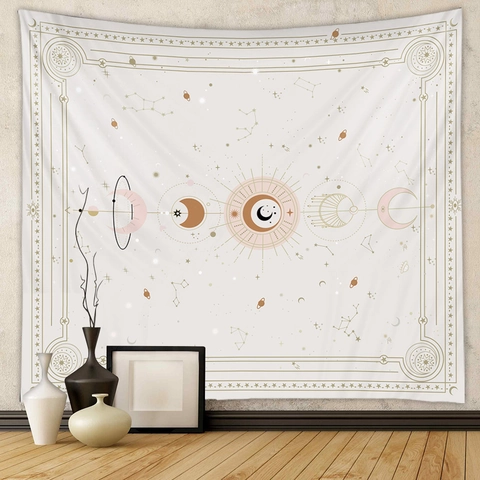 Tapiz De Astrología Bohemia Patrón Sol Luna Estrellas Zodiaco Poliéster Colgante De Pared Para Decoración De Dormitorio Sala