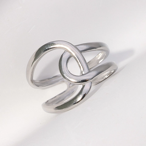 Anillo Abierto Geométrico Entrelazado De Acero Inoxidable Banda Ajustable Minimalista Joyería De Moda Para Mujer