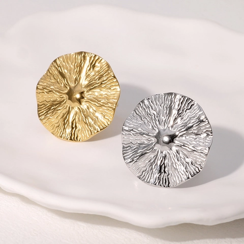 Anello Tondo Geometrico In Acciaio Inossidabile Regolabile Aperto Texture Martellata Ondulata Stile Retrò Francese Per Donna