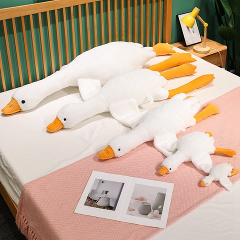 Süßes Weißes Gänse Plüschtier Weiches Langes Körperkissen Stofftier Puppe Heimdeko Kissen Bequemer Schlafbegleiter