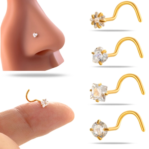 Nasenstecker Aus Edelstahl Mit Zirkonia Herz Rund Quadrat Stern Form Trendiger Piercing Schmuck Damen