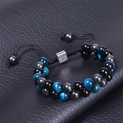 Bracciale Tripla Protezione Occhio Di Tigre Ematite Agata Nera Albero Della Vita Ciondolo Corda Intrecciata Regolabile