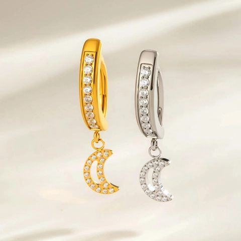 Belly Button Ring G23 Titanium Zircon Hollow Moon Pendant Dangle Navel Piercing Body Jewelry For Women