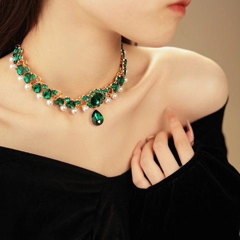 Collana Choker Con Künstliche Perle Vintage Con Pendente In Cristallo A Goccia Lega Stile Palazzo Gioielli Di Lusso Per Donna