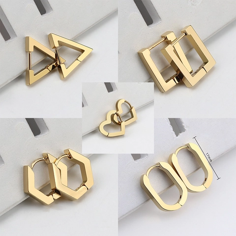 Minimalistische Geometrische Edelstahl Ohrringe Titan Stahl Hoop Huggie Herz Quadrat Dreieck Sechseck Schmuck Unisex