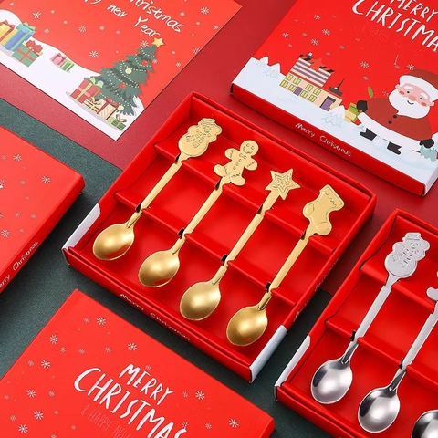 Kerstlepels Roestvrij Staal Koffie Dessert Theelepels Peperkoekman Sneeuwpop Ster Sok Feestelijk Servies