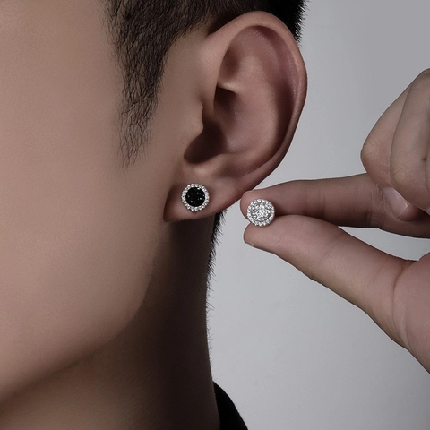 Round Druzy Cluster Stud Earrings Copper With Zircon Halo Hip Hop Trendy Punk Jewelry For Men Personalized Geometric