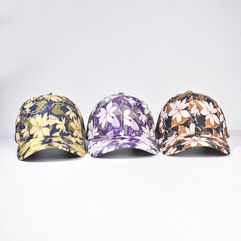 Floral Print Baseball Cap Cotton Polyester Adjustable Sun Protection Outdoor Vintage Style Hat For Women Men