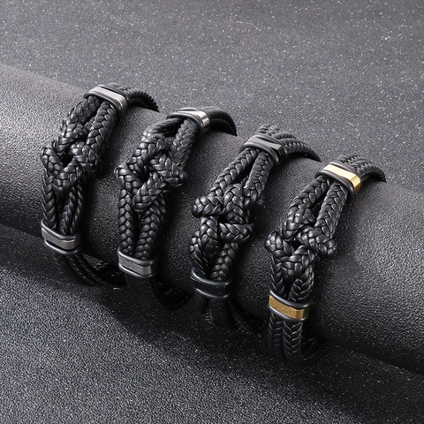 Bracciale In Pelle Intrecciata Con Chiusura Magnetica In Acciaio Inossidabile Design Con Nodo Tessuto A Mano Per Uomo Donna