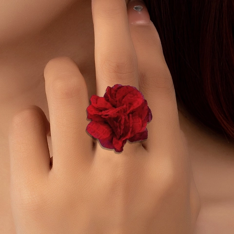 Anello Fiore In Tessuto Lega Rosa Vintage Bloom Gioielli Da Festa Accessorio Per Donna Elegante Dolce