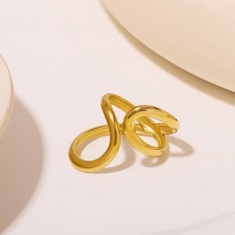 Minimalistische 18K Vergulde Roestvrijstalen Ring Asymmetrische Dubbele Waterdruppel Onregelmatig Geometrisch Verstelbaar