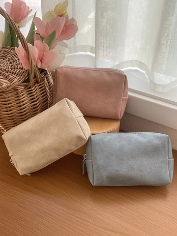 Neceser De Maquillaje Cuero PU Gran Capacidad Organizador De Aseo Viaje Impermeable Minimalista Portátil Rectangular