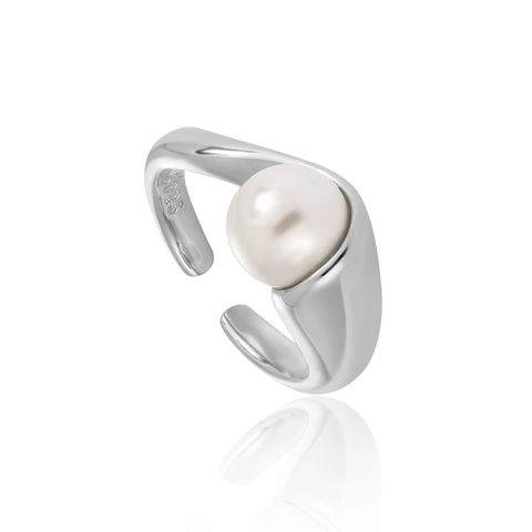 S925 Sterling Silver Artificial Pearl Open Ring Geometric Smooth Adjustable 18K Gold Plated Minimalist Niche Jewelry For Women