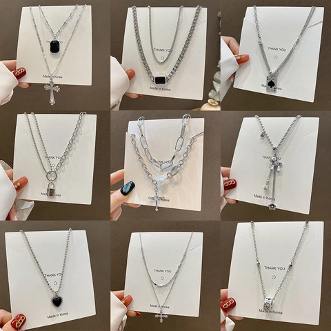 Stainless Steel Hip Hop Necklace Vintage Punk Double Layer Chain Pendant Streetwear Accessory For Men Women