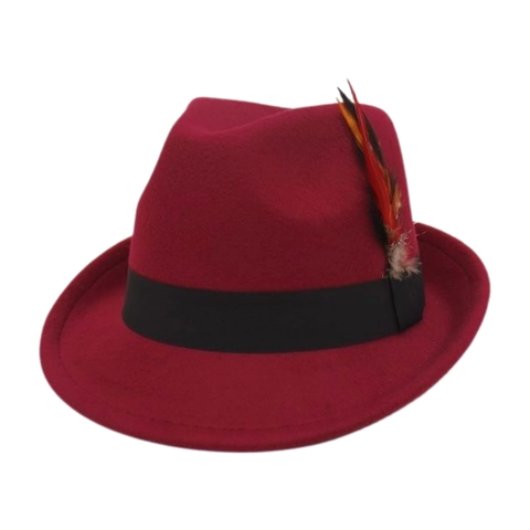 Chapeau Fedora Feutre Polyester Avec Ruban Et Plume Style Britannique Vintage Chapeau De Jazz Hommes Femmes