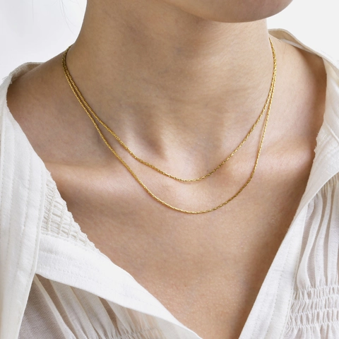 Double Layer Necklace Stainless Steel 18K Gold Plated Minimalist Hammered Round Thin Chain For Women Fashion Jewelry