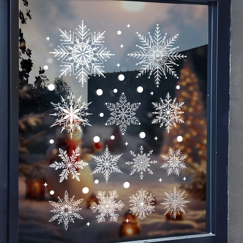 Christmas Snowflake Window Stickers White Static Cling PVC Reusable Winter Holiday Glass Door Decals Double Sided