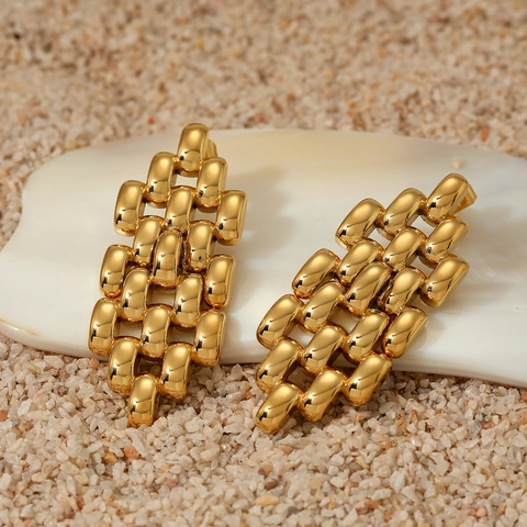 Geometrische Geflochtene Netz Edelstahl Hängeohrringe Für Damen Mode Minimalistischer Hochglanz Schmuck