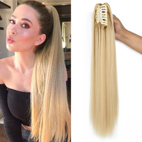 Claw Clip Ponytail Extension Synthetic High Temperature Fiber Long Straight Smooth Hairpiece For Women