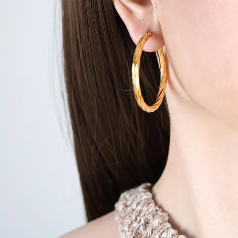 Gedraaide Touw Hoop Oorbellen Roestvrij Staal 18K Verguld Overdreven Ronde Cirkel Mode Sieraden Voor Vrouwen