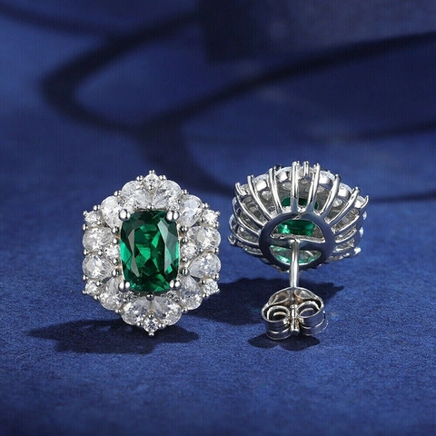 Orecchini A Lobo Verde Smeraldo Rettangolari Zirconi Rame Lusso Con Perni In Argento