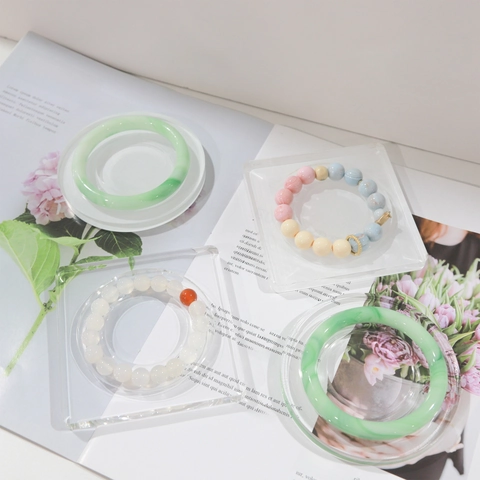 Jewelry Display Tray Wood Acrylic Bracelet Organizer Round Square Cat Butterfly Shape Walnut Natural Bead Design Plate