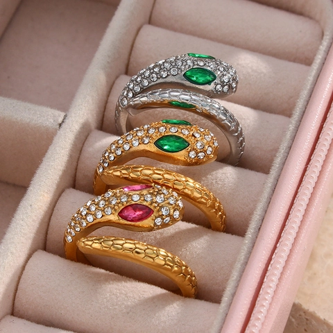 Vintage Slang Ring Roestvrij Staal 18K Verguld Zirconia Verstelbaar Open Ring Mode Sieraden Voor Vrouwen Cadeau