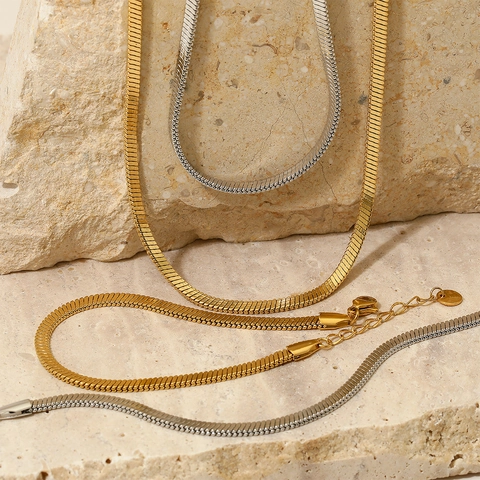 Square Snake Chain Necklace And Bracelet Minimalist Stainless Steel PVD Plated Jewelry For Women