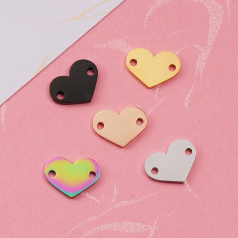 Heart Shape Pendant Connector Double Holes 304 Stainless Steel Mirror Polished For DIY Bracelet Necklace Making Jewelry Findings