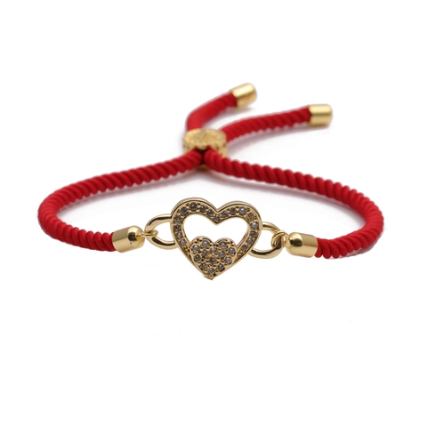 Heart Shape Nested Pendant Bracelet Copper Zircon Braided Rope Adjustable Multi Color Beads Romantic Jewelry For Women