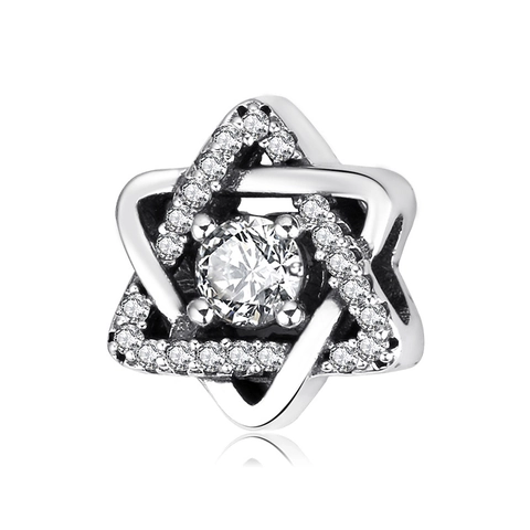 925 Sterling Silber Hexagramm Stern Charm Perle Mit Zirkonia Geometrische Funkelnde DIY Schmuck Zubehör Für Armband