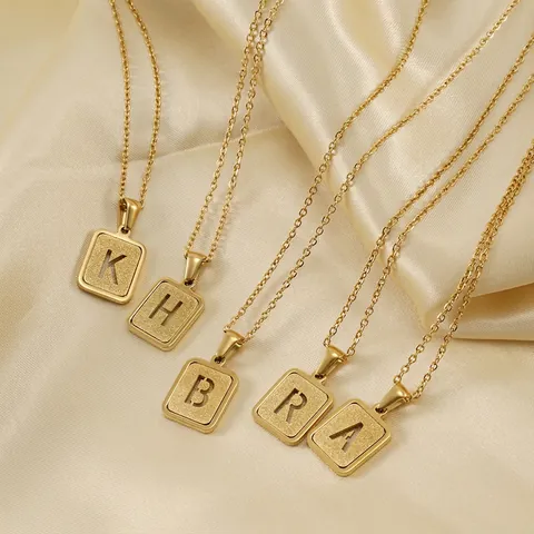 Stainless Steel 18K Gold Plated Hollow Alphabet Letter Pendant Necklace Frosted Initial Name Clavicle Chain Jewelry For Women
