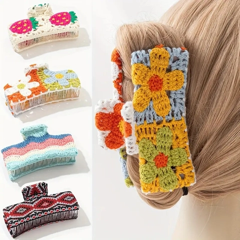 Handgefertigt Häkeln Haarklammer Blumen Erdbeere Gestrickte Baumwolle Französischer Stil Haarschmuck Für Frauen